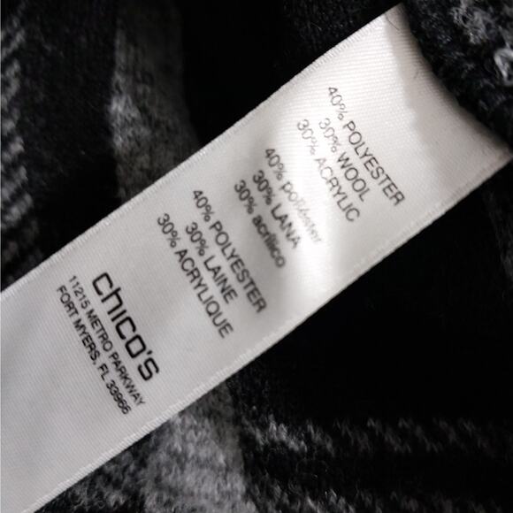 CHICO'S! BLACK & WHITE PLAID FINE WOOL BLEND DECONSTRUCTED JACKET! SZ L - Picture 8 of 10